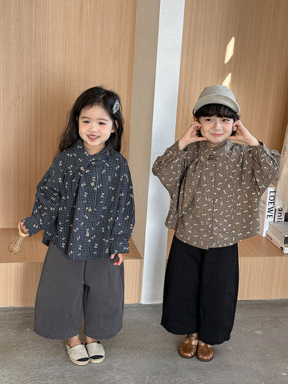 リーフ衿小花柄ブラウス