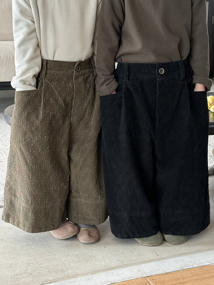 穴あき模様裏ボアコーデュロイパンツ