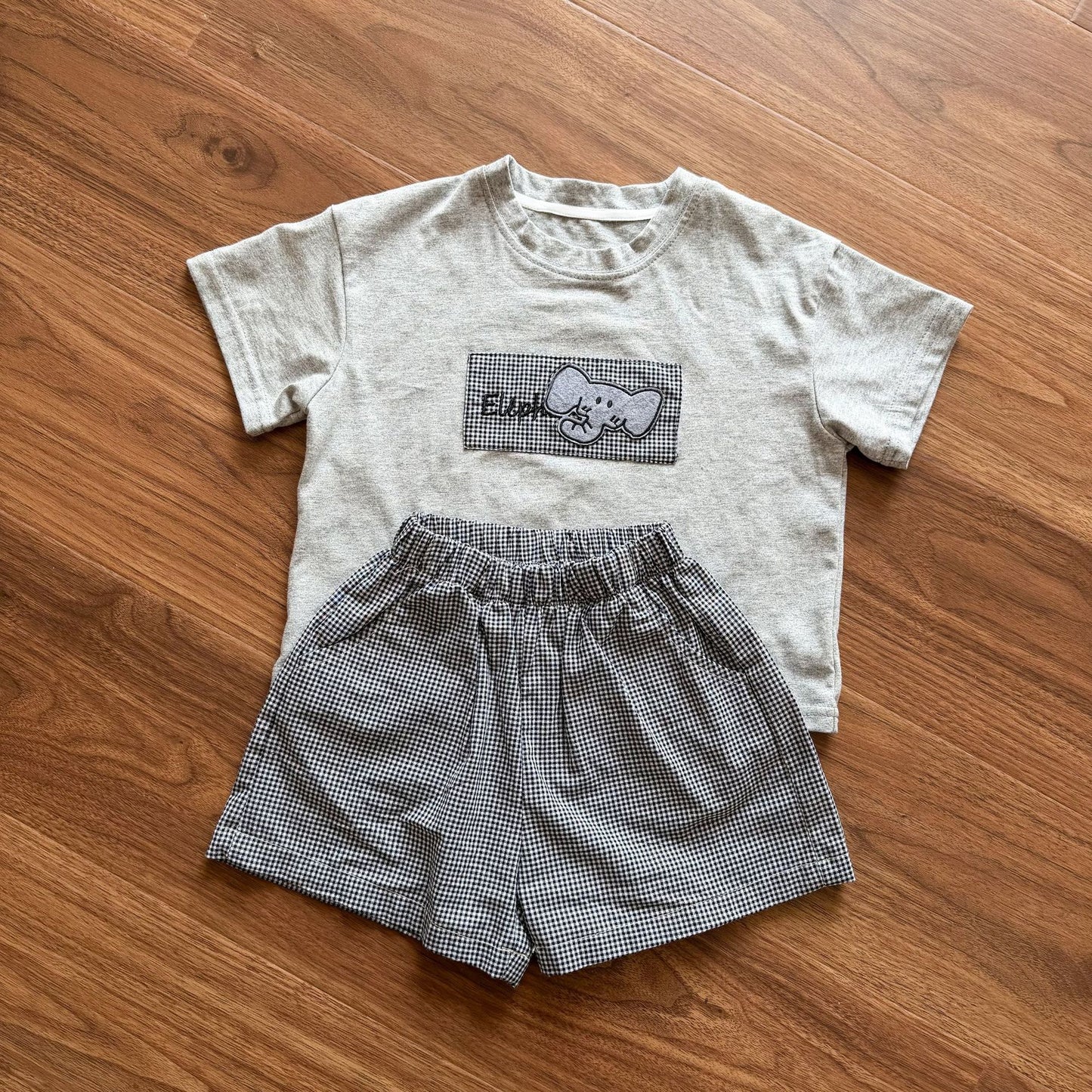 細チェック半袖Tシャツ＆ショートパンツセット