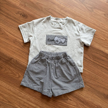 細チェック半袖Tシャツ＆ショートパンツセット