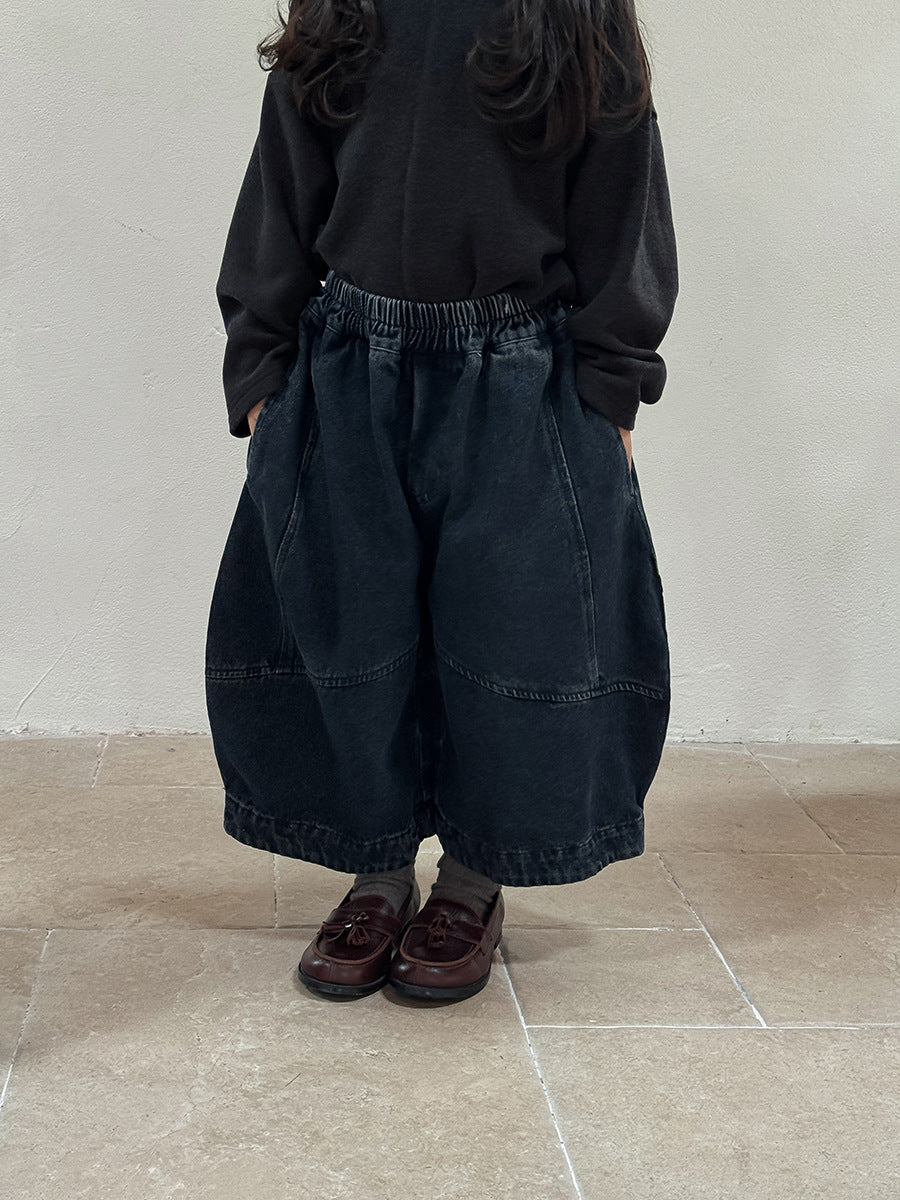 コットン混切替デニムワイドパンツ