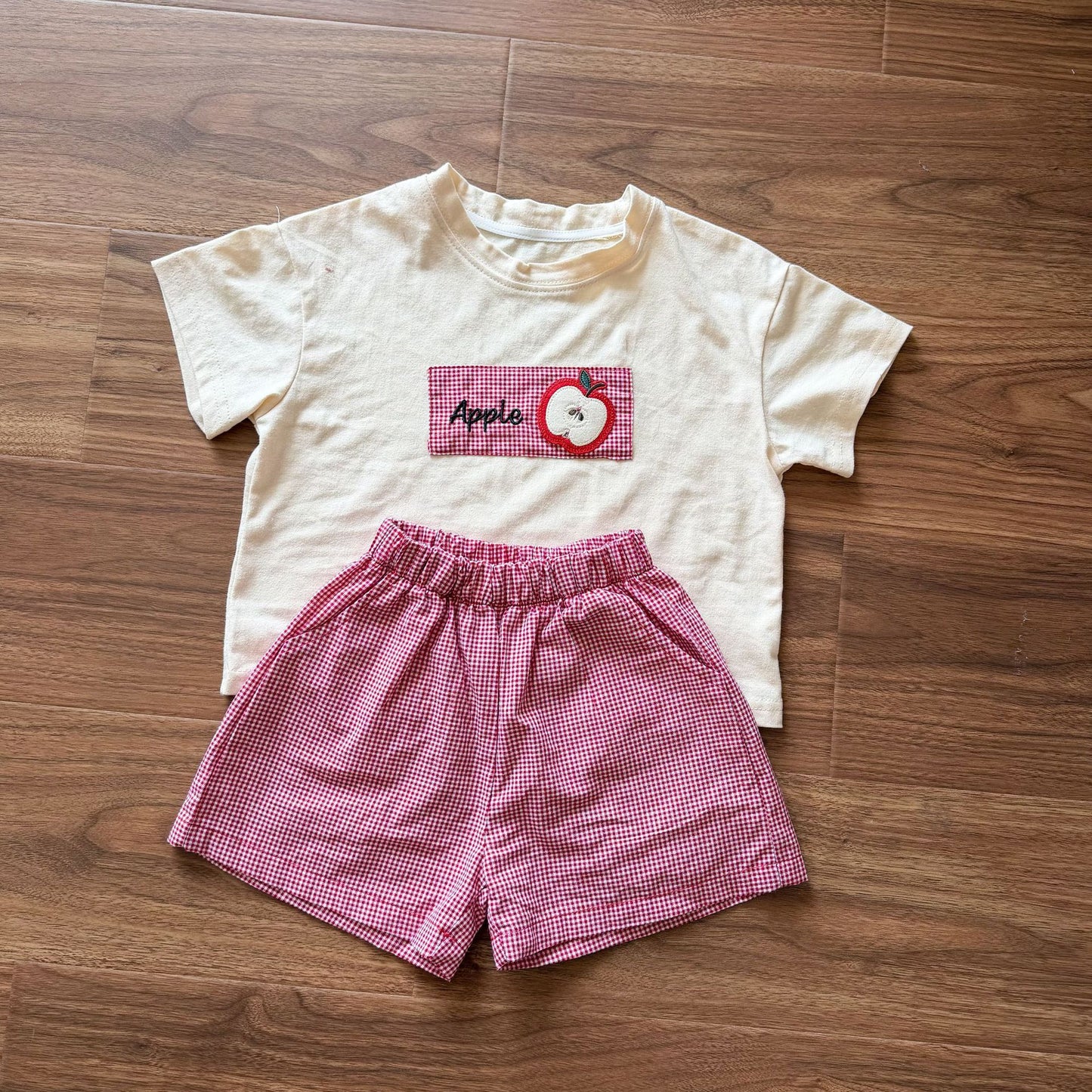 細チェック半袖Tシャツ＆ショートパンツセット