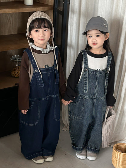 調節可能デニムオーバーオール