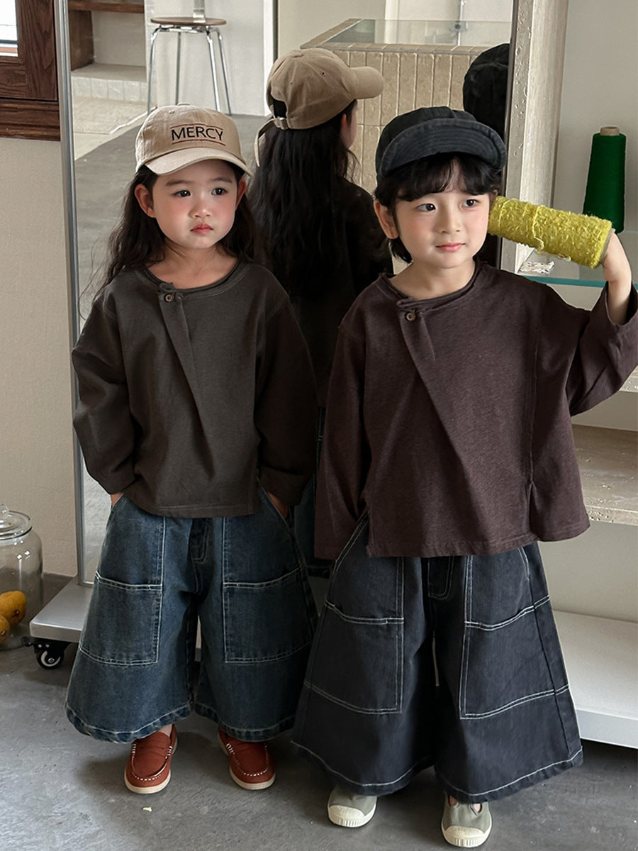 斜めボタンTシャツ綿100%