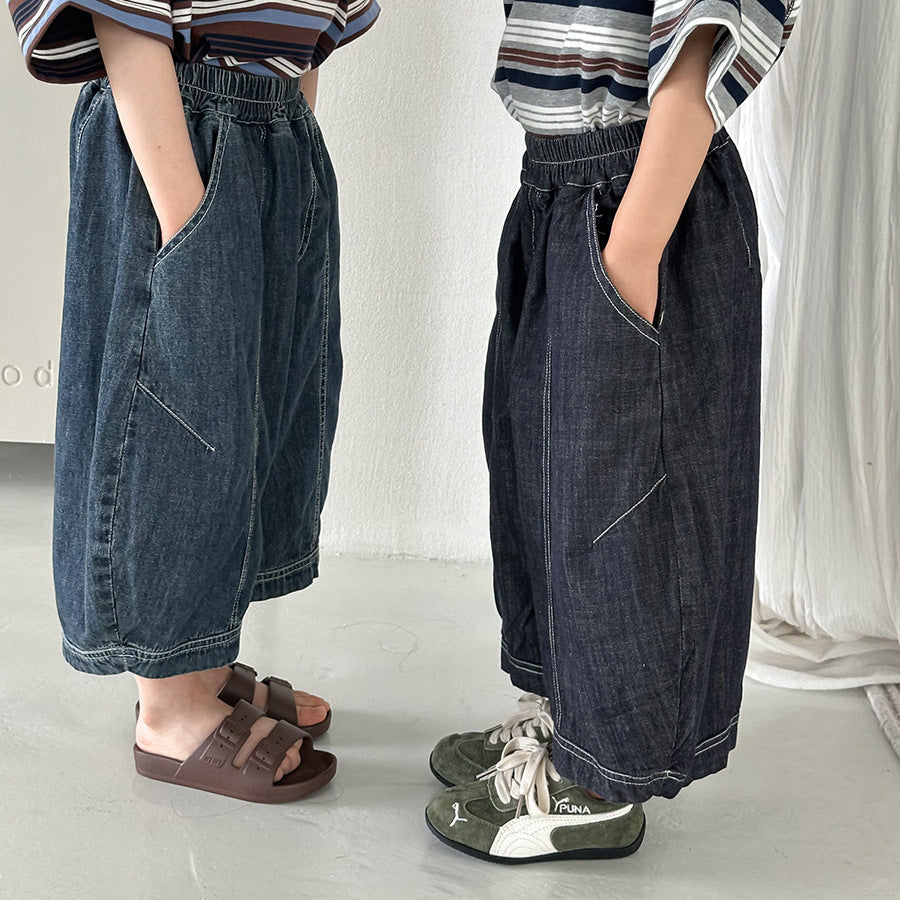 薄手ワイド七分デニムパンツ