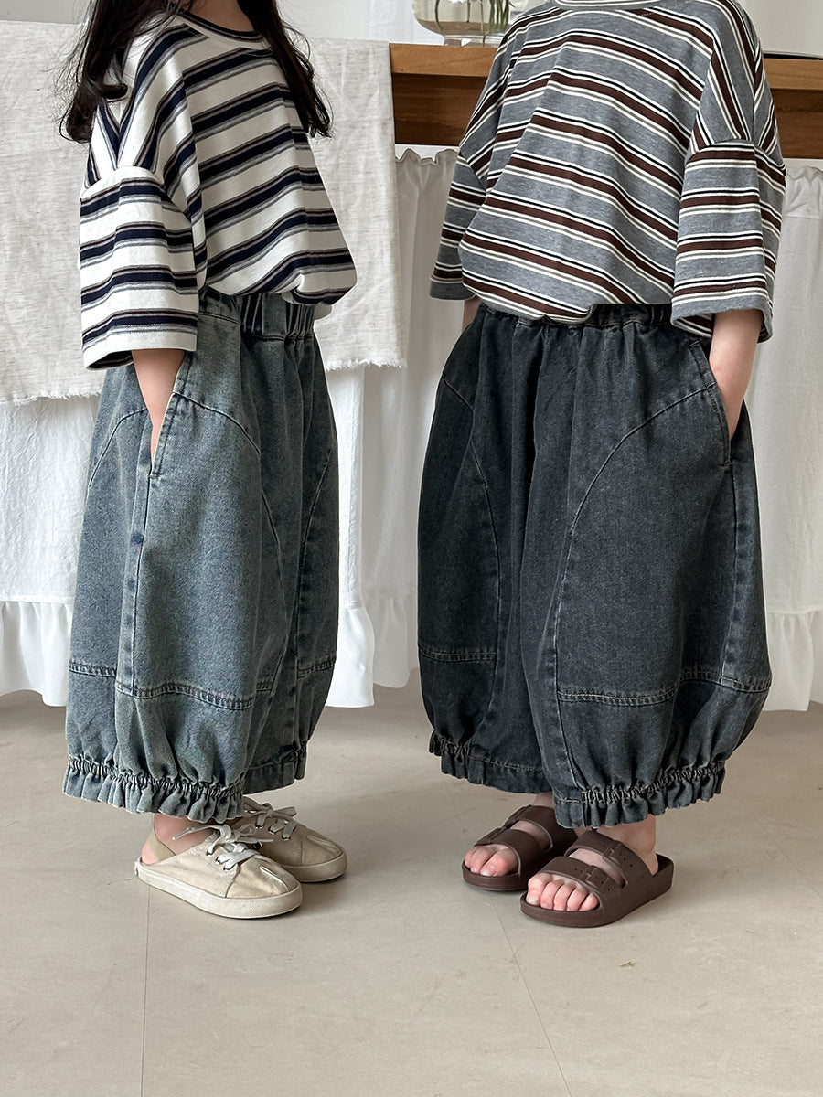 裾ギャザーバルーンデニムパンツ