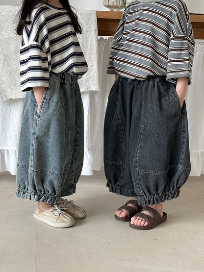 裾ギャザーバルーンデニムパンツ