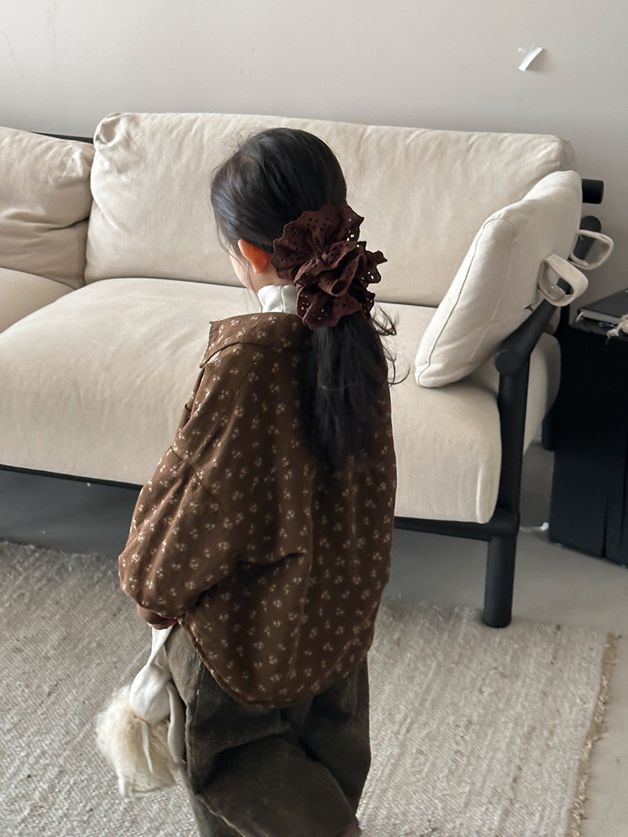 Small floral print fleece-lined shirt jacket