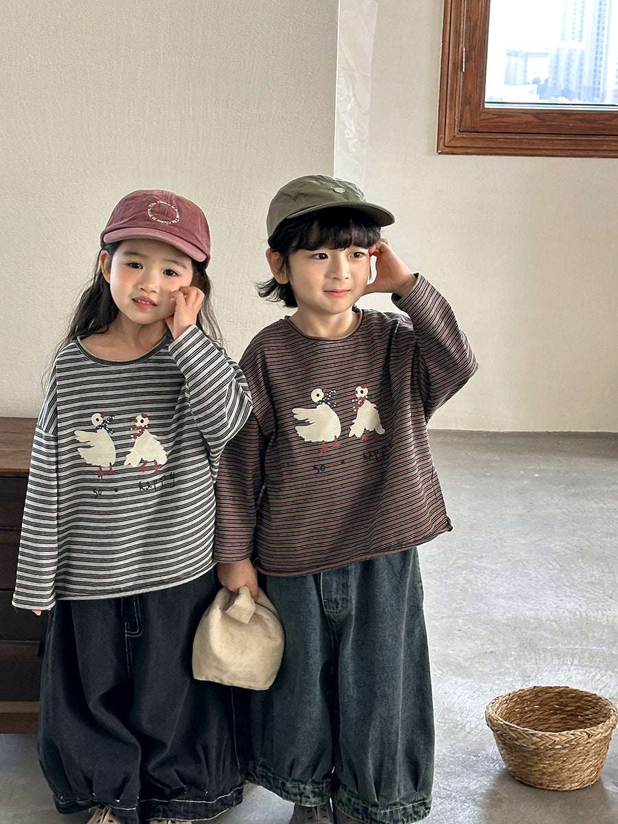 ガチョウプリントボーダーTシャツ