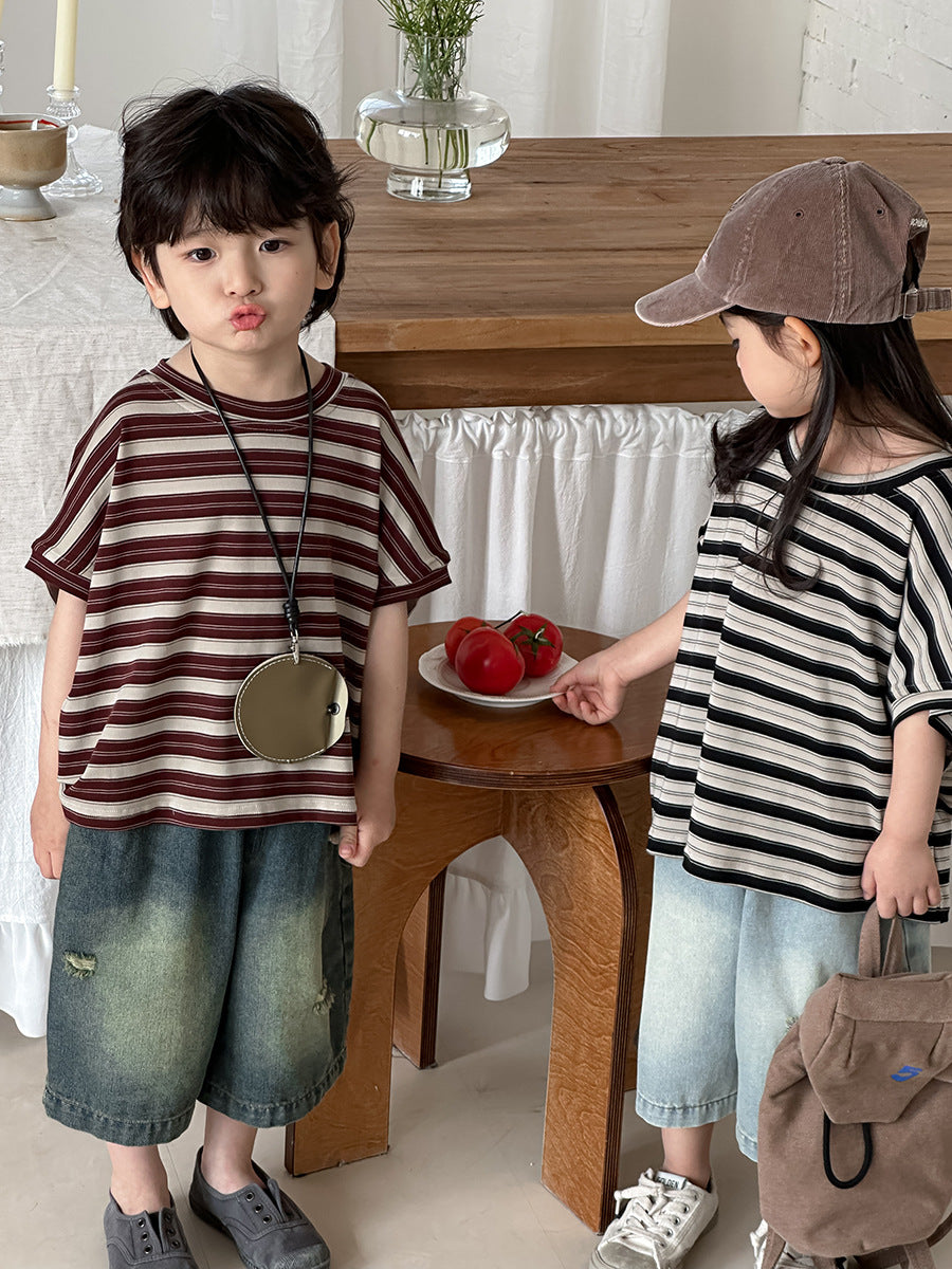 ボーダードロップショルダーTシャツ