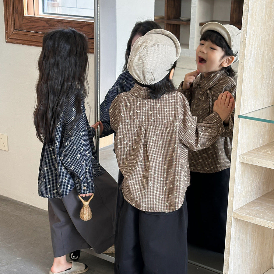 リーフ衿小花柄ブラウス