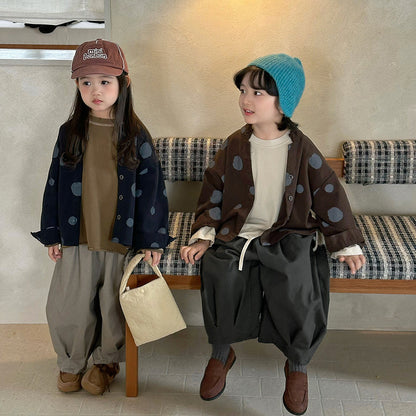 不揃いドット柄スタンドカラー長袖シャツ