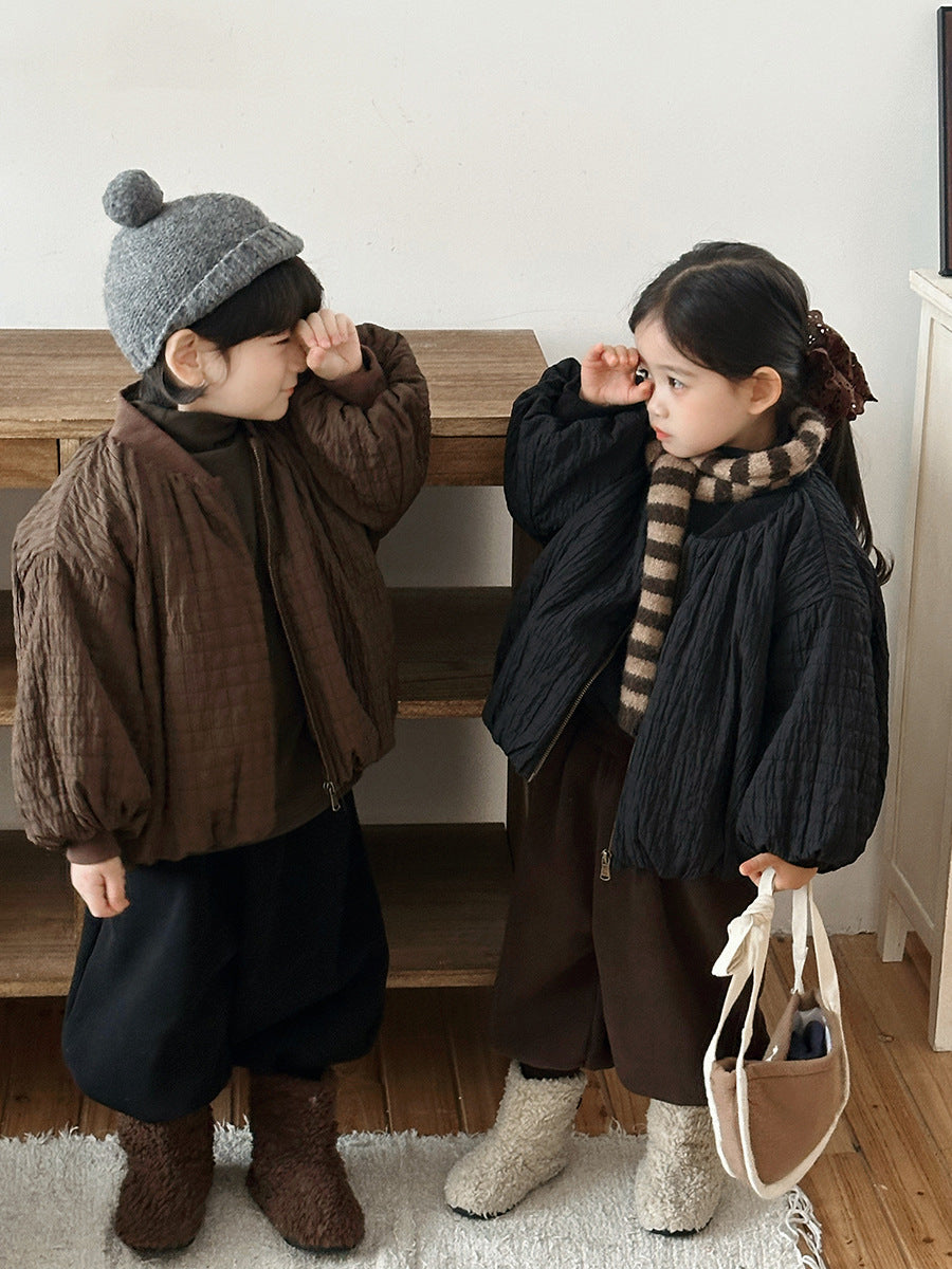 凹凸生地チェック柄中棉コート