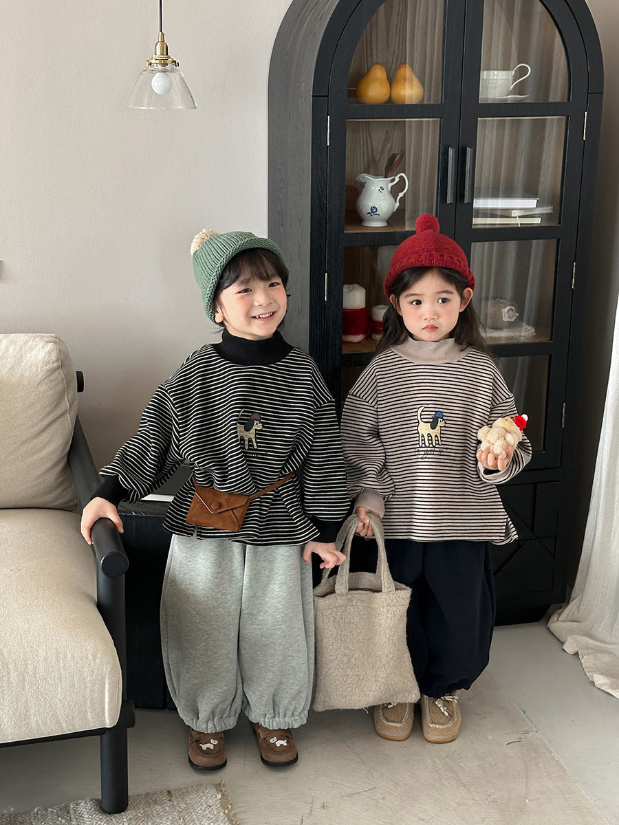 裏ボアボーダーハイネックスウェット