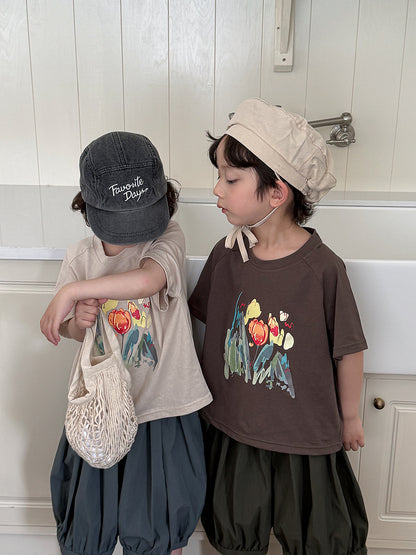 水彩画タッチブーケプリントTシャツ
