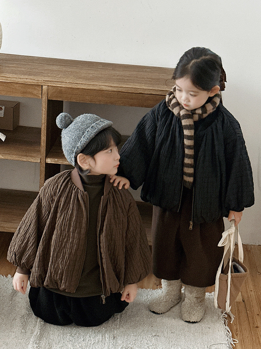 凹凸生地チェック柄中棉コート