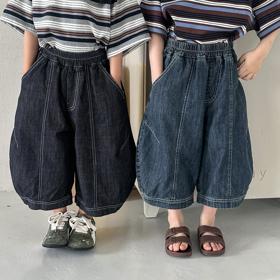 薄手ワイド七分デニムパンツ