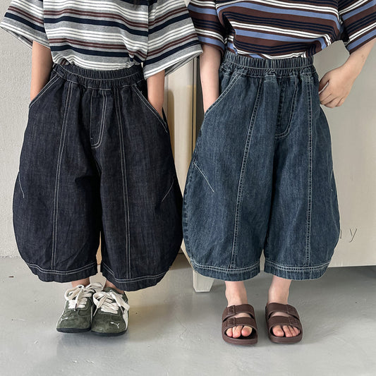 薄手ワイド七分デニムパンツ