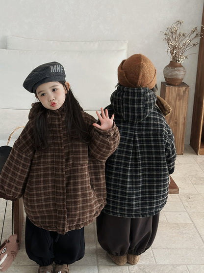 チェック厚手ロング丈コート