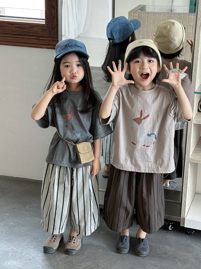 ストライプ七分ワイドパンツ