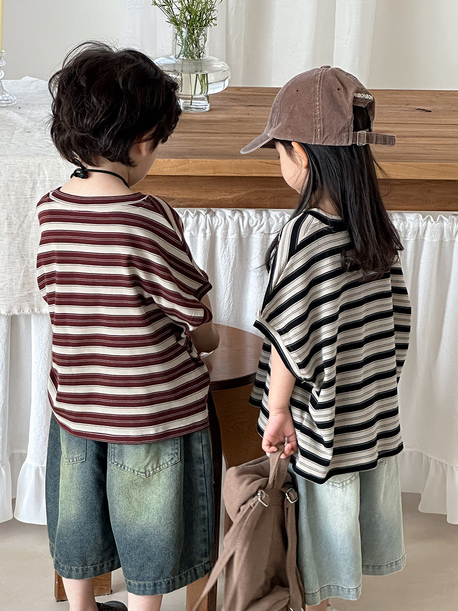 ボーダードロップショルダーTシャツ