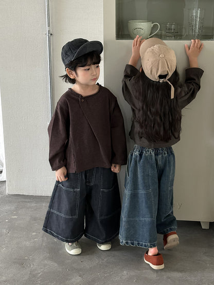 斜めボタンTシャツ綿100%