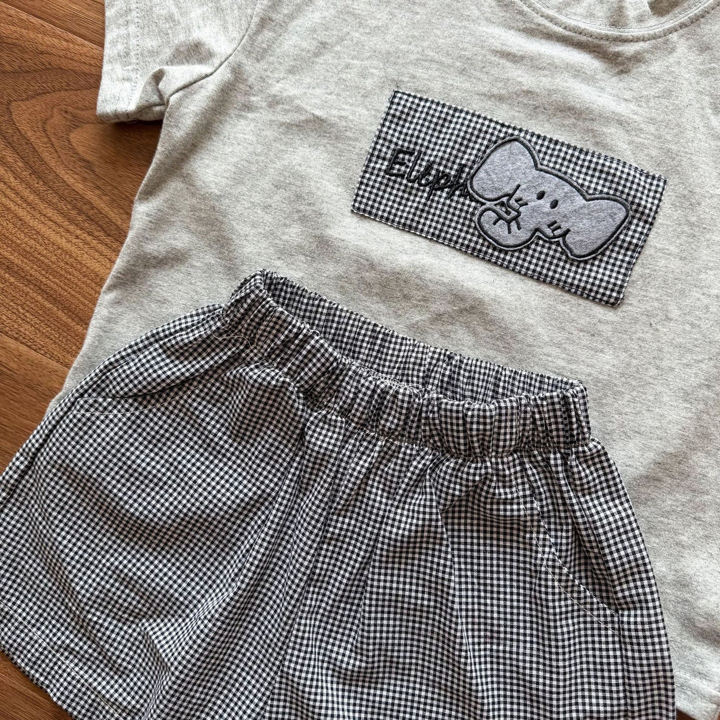 細チェック半袖Tシャツ＆ショートパンツセット