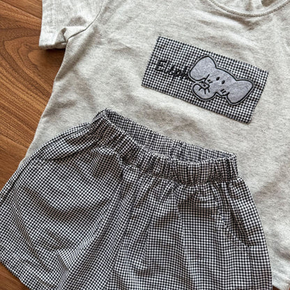 細チェック半袖Tシャツ＆ショートパンツセット