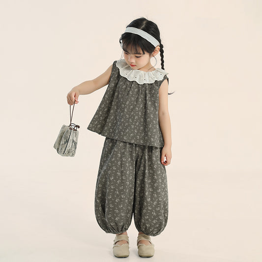 プリーツ加工小花柄セットアップ