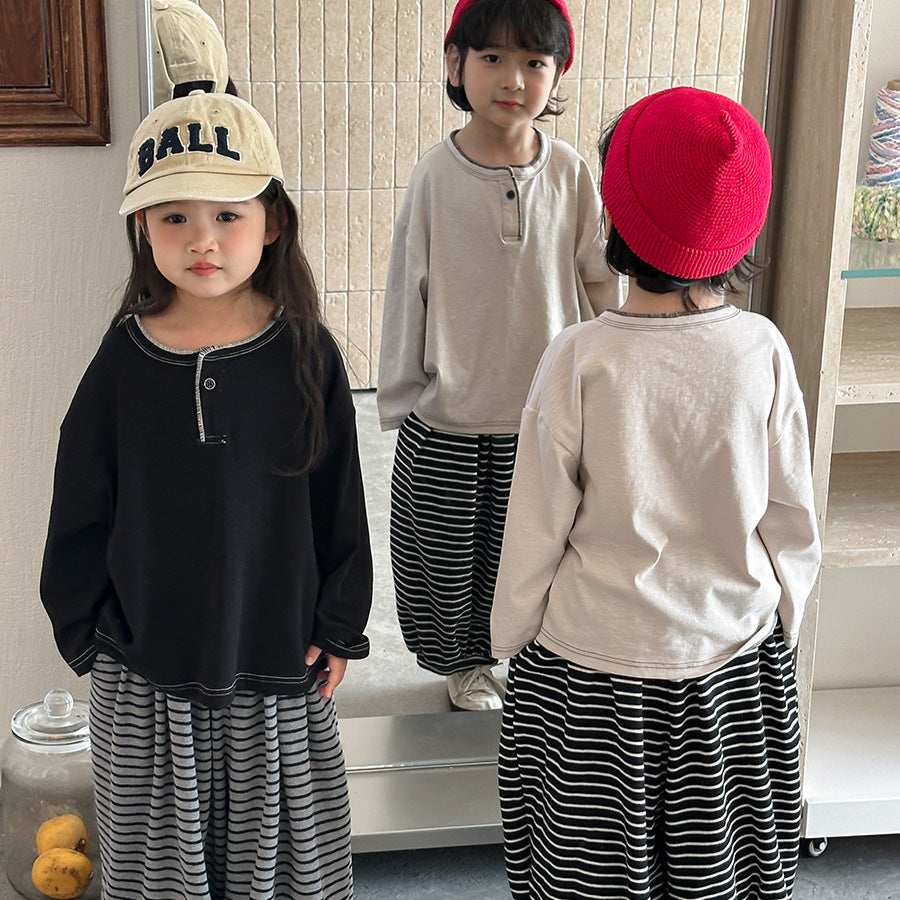 ヘンリーネック天竺棉Tシャツ