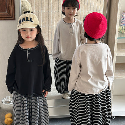 ヘンリーネック天竺棉Tシャツ