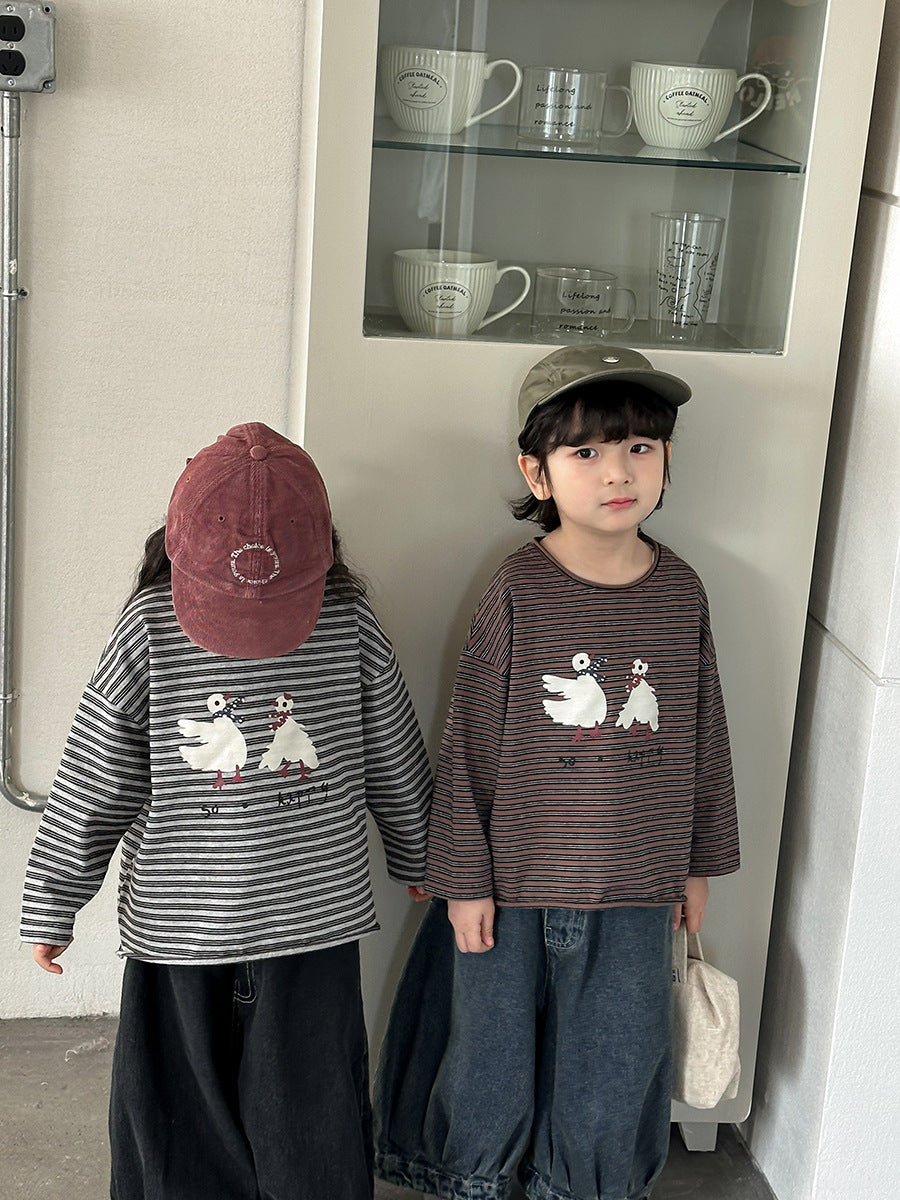 ガチョウプリントボーダーTシャツ