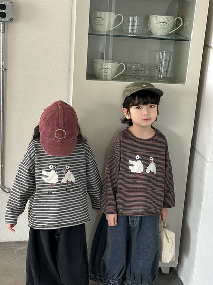 ガチョウプリントボーダーTシャツ