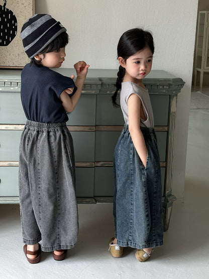 薄手デニムカーブドワイドパンツ