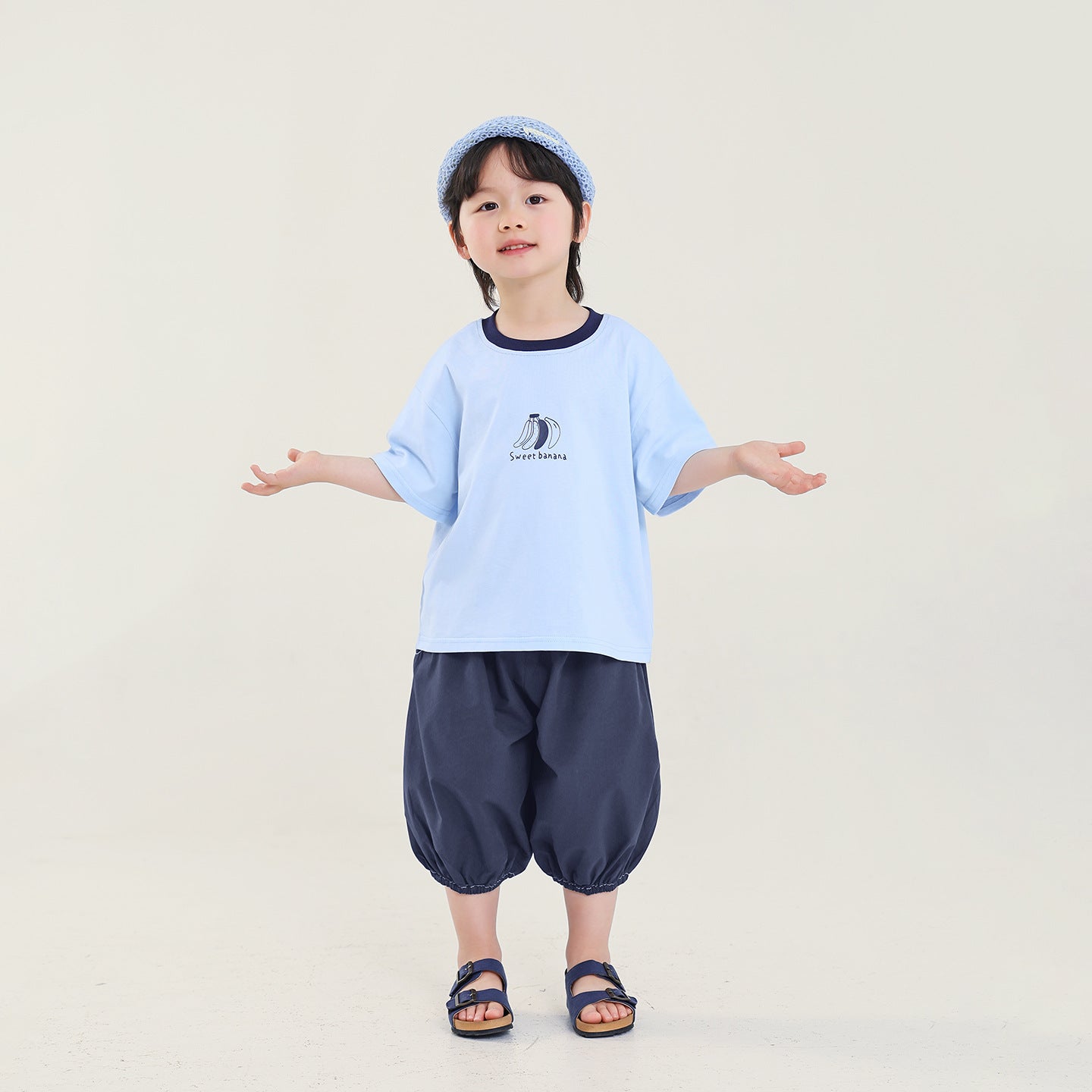 襟配色バナナプリント半袖T