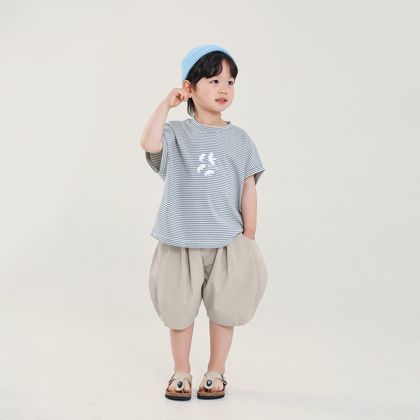 カモメプリント細ボーダー半袖T