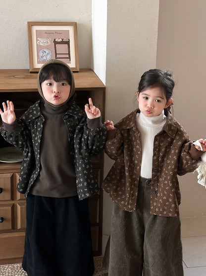 Small floral print fleece-lined shirt jacket