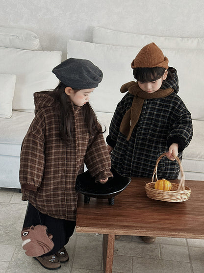 チェック厚手ロング丈コート