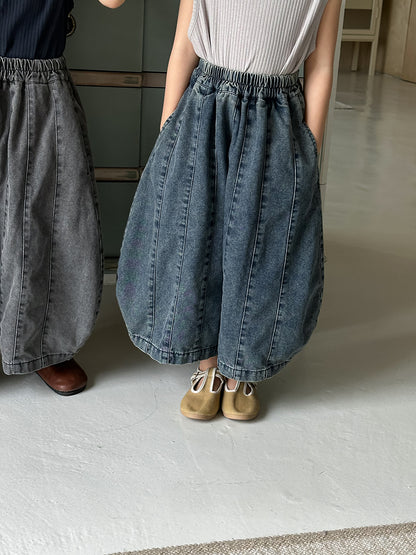 薄手デニムカーブドワイドパンツ