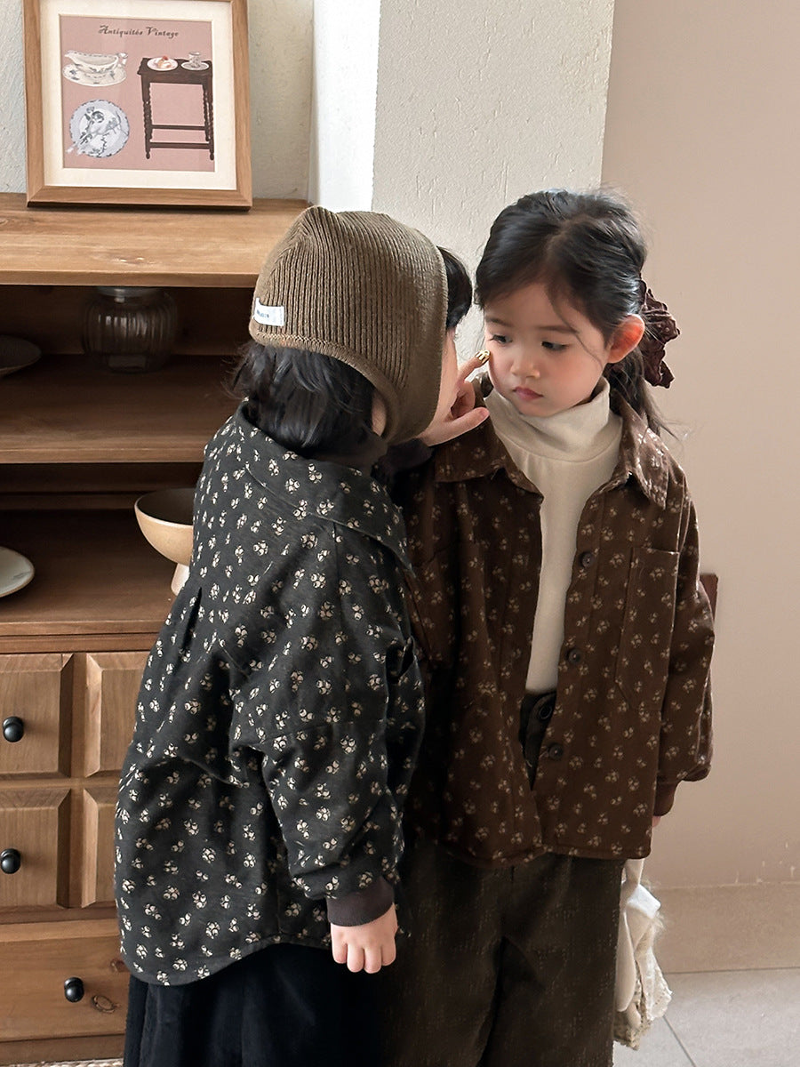 Small floral print fleece-lined shirt jacket