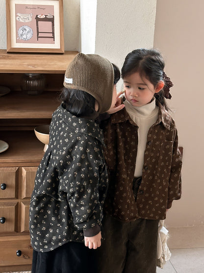 Small floral print fleece-lined shirt jacket