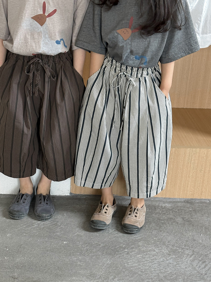 ストライプ七分ワイドパンツ