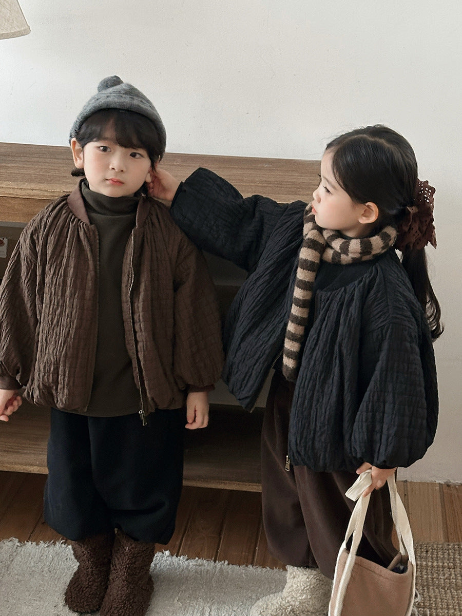 凹凸生地チェック柄中棉コート