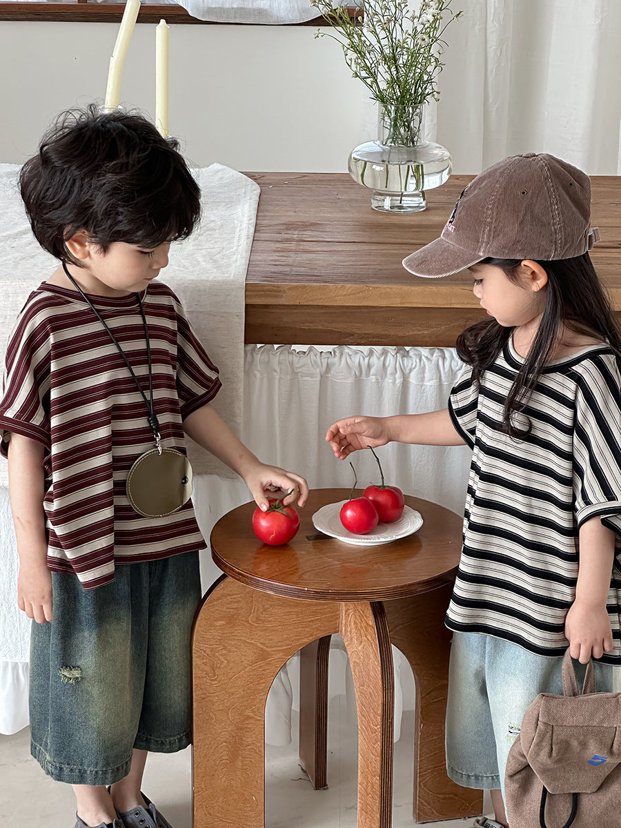 ボーダードロップショルダーTシャツ