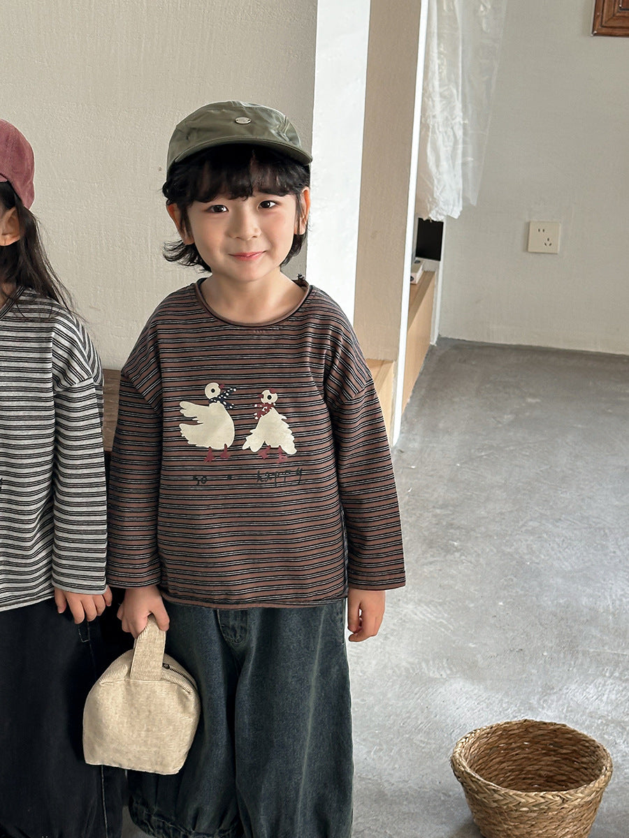 ガチョウプリントボーダーTシャツ