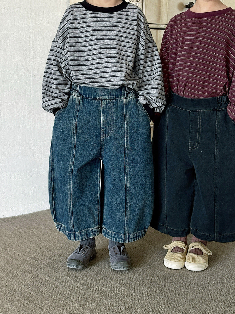 センターラインデニムロングパンツ