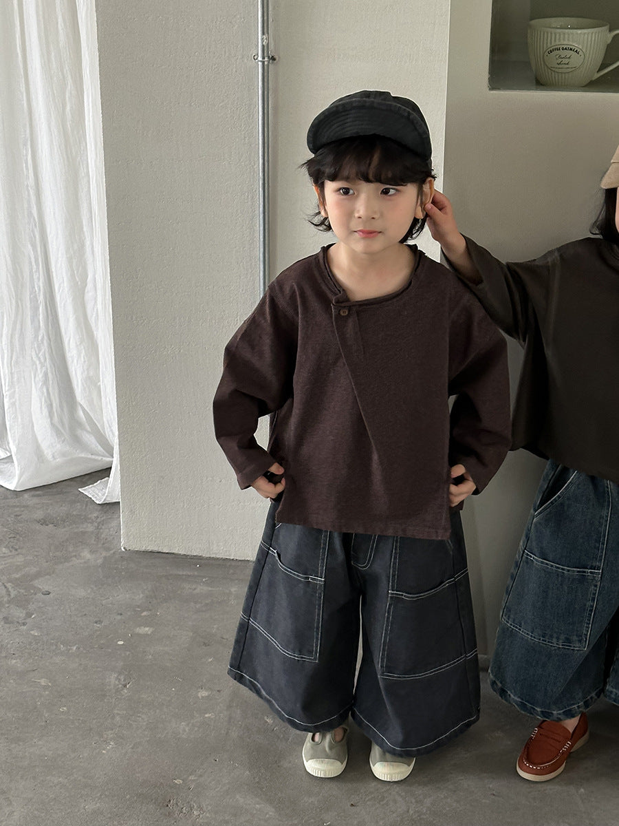 斜めボタンTシャツ綿100%