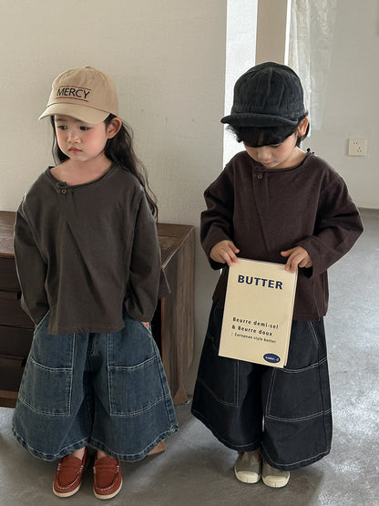 斜めボタンTシャツ綿100%