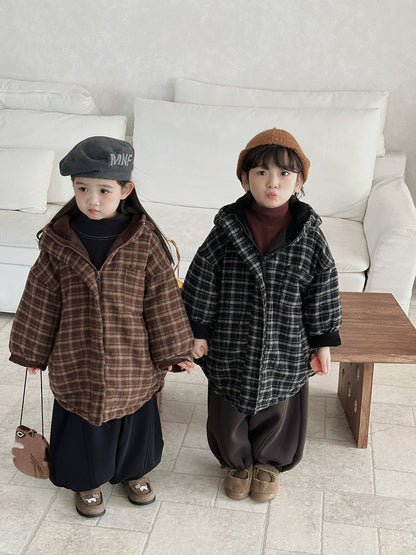 チェック厚手ロング丈コート