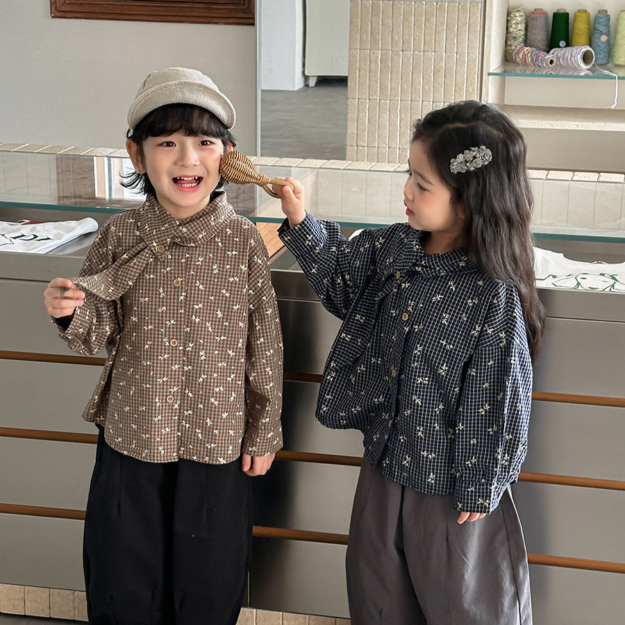 リーフ衿小花柄ブラウス